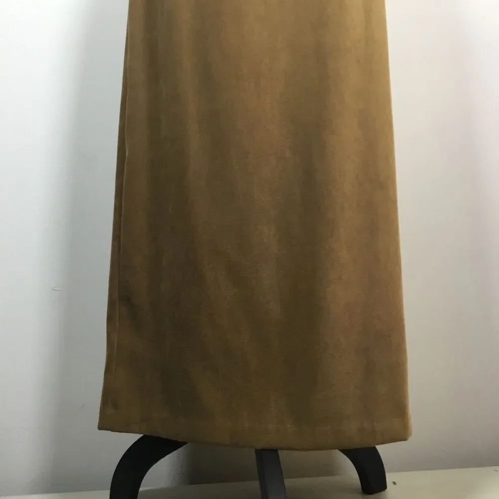 Tan faux suede western country pencil skirt slit in back waist 30” size 8